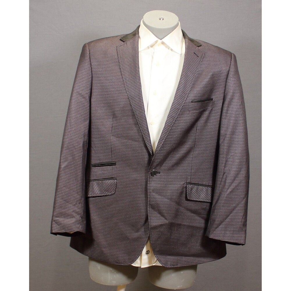 Statement Italy Confidence Men Brown Plaid Elbow Patches 1 Btn Blazer Jacket 44R